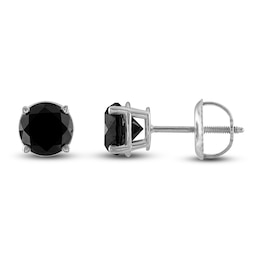 Black Diamond Solitaire Earrings 2 ct tw Round 10K White Gold (I3)