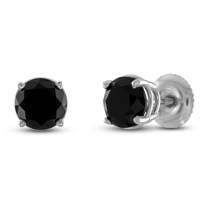 Black Diamond Solitaire Earrings 2 ct tw Round 10K White Gold (I3)