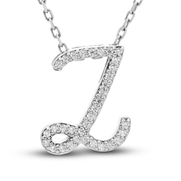 Diamond Initial Z Pendant Necklace 1/10 ct tw Round 10K White Gold