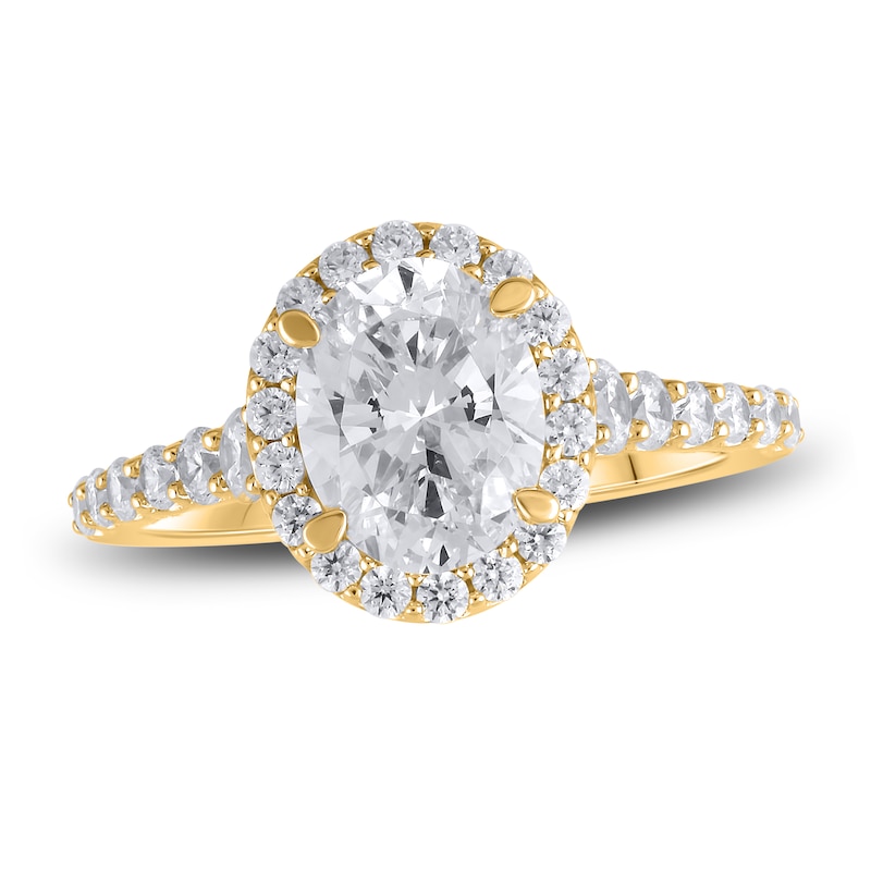 Main Image 1 of Lab-Created Diamond Engagement Ring 2-3/4 ct tw Oval/Round 14K Yellow Gold