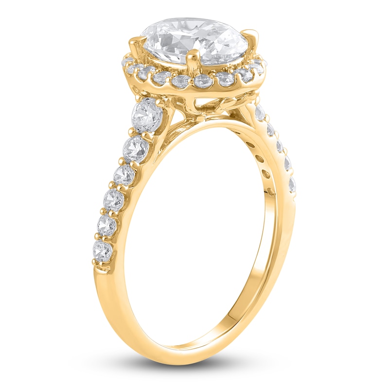 Main Image 2 of Lab-Created Diamond Engagement Ring 2-3/4 ct tw Oval/Round 14K Yellow Gold