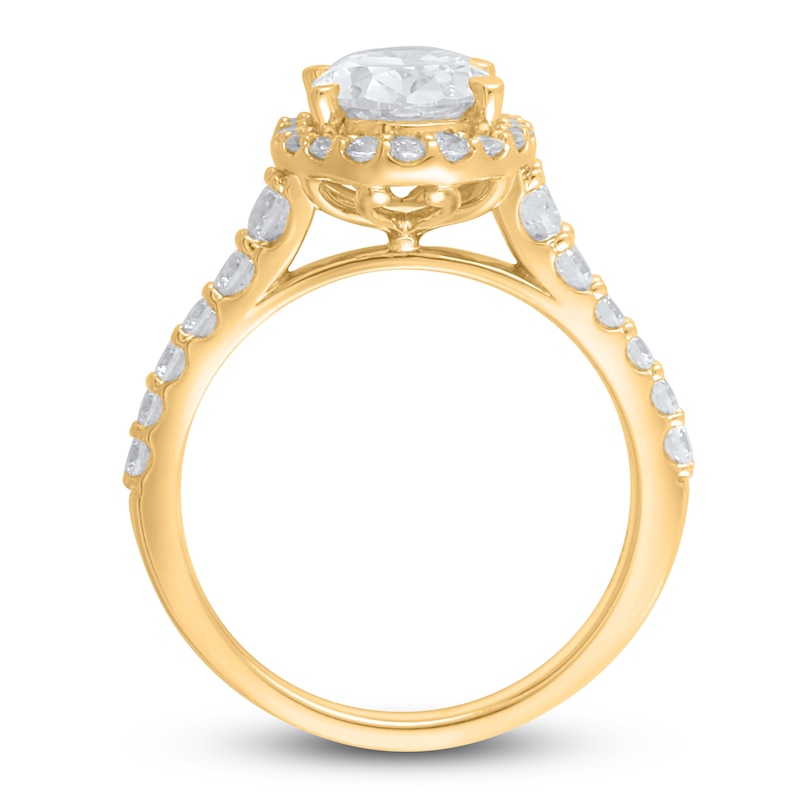 Main Image 3 of Lab-Created Diamond Engagement Ring 2-3/4 ct tw Oval/Round 14K Yellow Gold