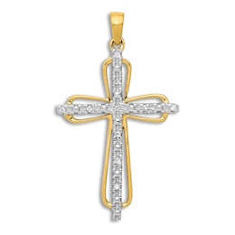 Diamond Accent Cross Charm Round 14K Yellow Gold