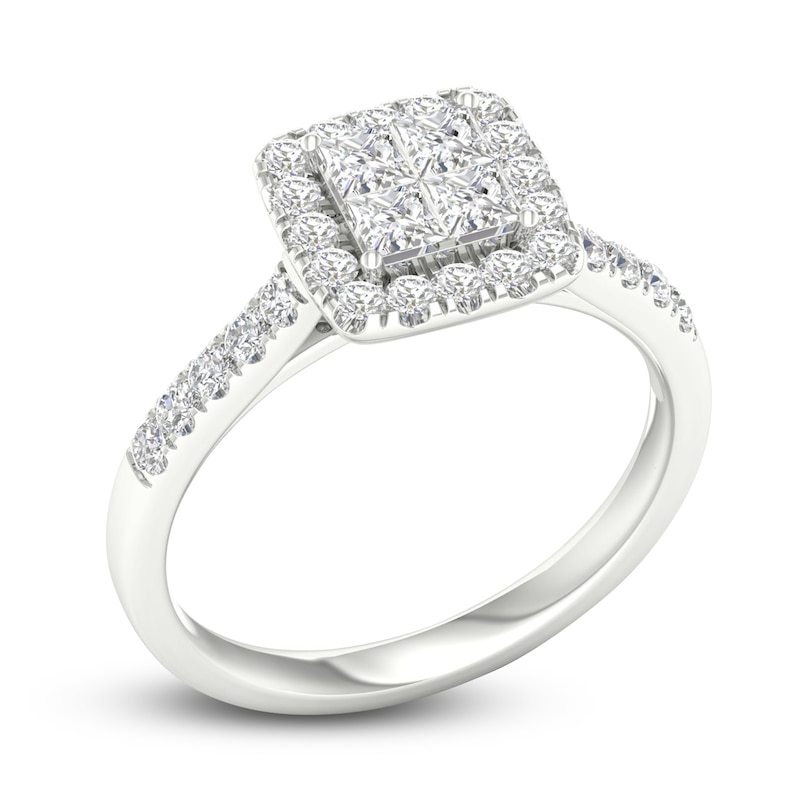 Diamond Halo Engagement Ring 3/4 ct tw Round 14K White Gold