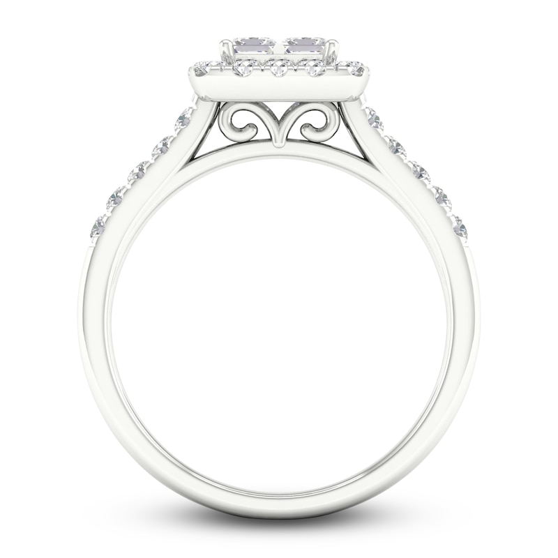 Diamond Halo Engagement Ring 3/4 ct tw Round 14K White Gold