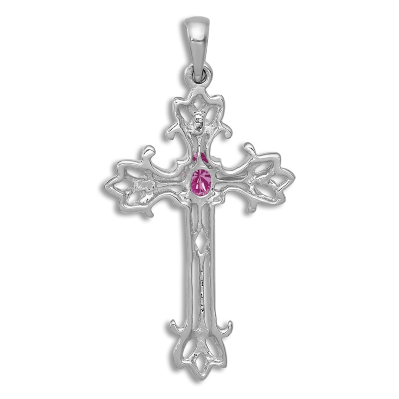 Main Image 2 of Natural Pink Sapphire Cross Charm 14K White Gold