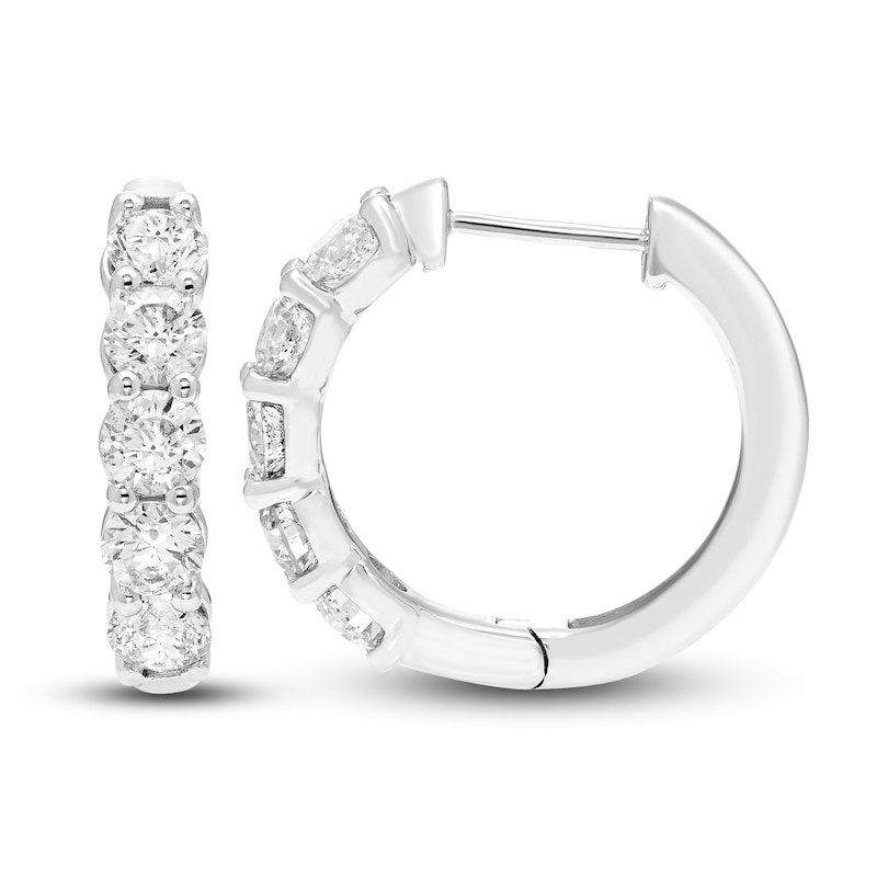 Main Image 2 of Diamond Hoop Earrings 3/4 ct tw Round 14K White Gold