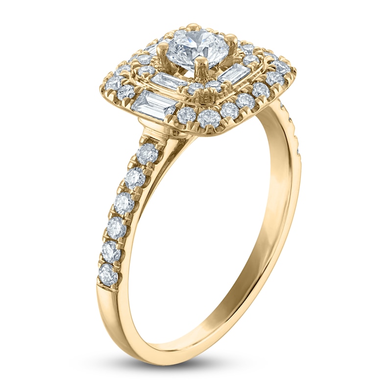 Round & Baguette-Cut Diamond Engagement Ring 7/8 ct tw 14K Yellow Gold