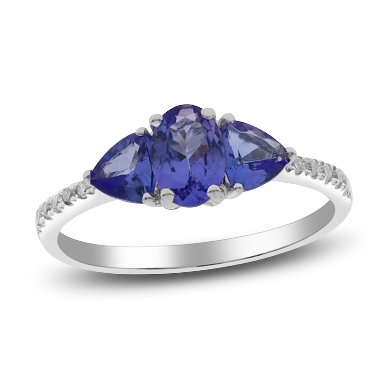 Main Image 1 of Oval & Trillion-Cut Natural Tanzanite Ring 1/20 ct tw 14K White Gold