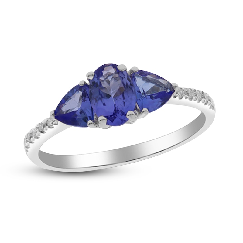 Oval & Trillion-Cut Natural Tanzanite Ring 1/20 ct tw 14K White Gold ...