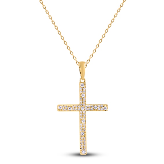 Diamond Cross Pendant Necklace 1/4 ct tw Round 14K Yellow Gold 18