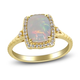 Natural Opal & Diamond Ring 1/6 ct tw 14K Yellow Gold