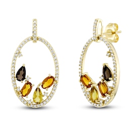 Natural Citrine, Smoky Quartz, & Diamond Earrings 3/8 ct tw 10K Yellow Gold