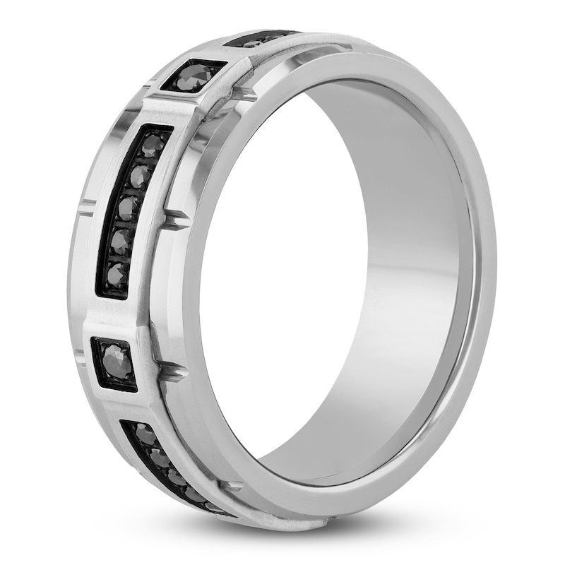 Main Image 2 of Men's Black Diamond Wedding Band 1/5 ct tw Tungsten Carbide 8mm