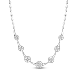 Multi-Diamond Halo Necklace 3-1/2 ct tw 14K White Gold 16&quot;