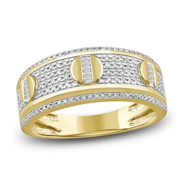 Men's Baguette & Round-Cut Diamond Fashion Ring 1/2 ct tw 10K Yellow Gold