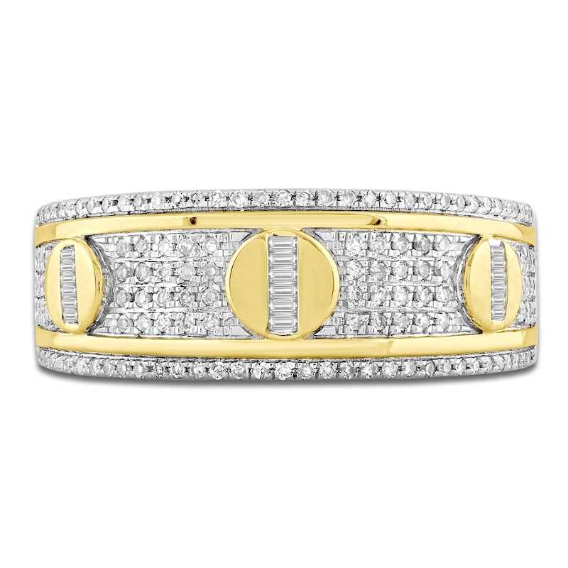 Men's Baguette & Round-Cut Diamond Fashion Ring 1/2 ct tw 10K Yellow Gold