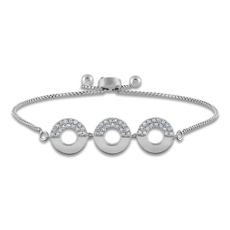 Main Image 1 of Diamond Circles Trio Bolo Bracelet 1/3 ct tw Sterling Silver 9.5&quot;