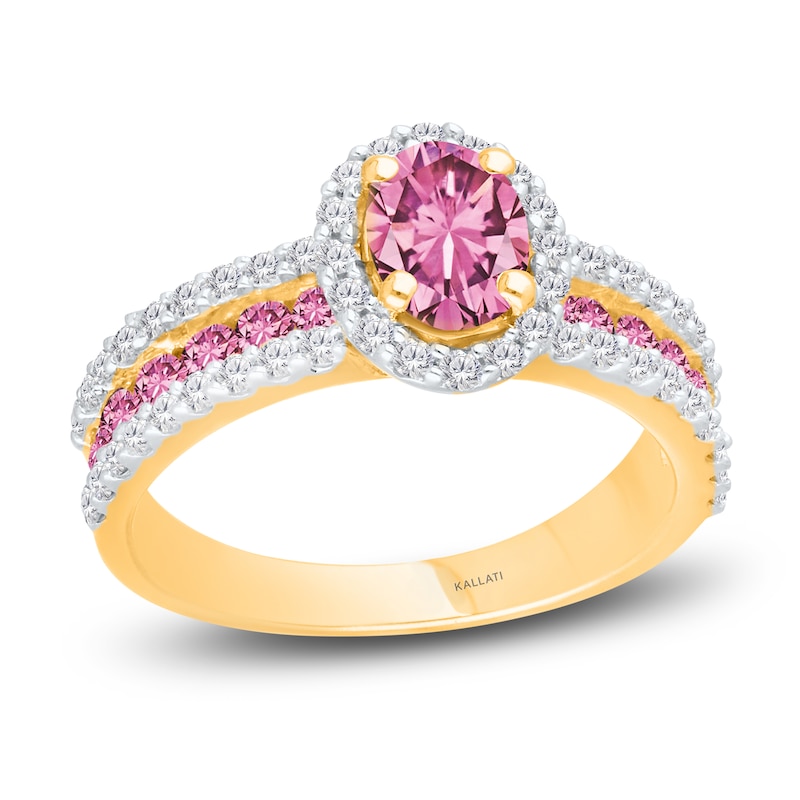 Main Image 1 of Kallati Oval-Cut Natural Pink Sapphire & Diamond Ring 1/2 ct tw 14K Yellow Gold