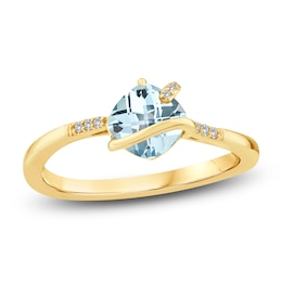 Cushion-Cut Natural Sky Blue Topaz & Diamond Accent Ring 14K Yellow Gold