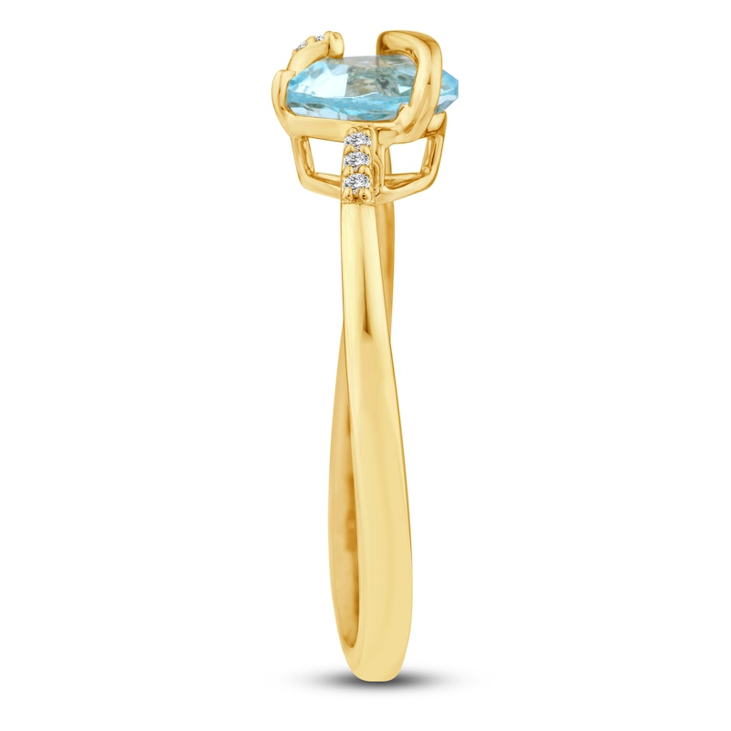 Main Image 3 of Cushion-Cut Natural Sky Blue Topaz & Diamond Accent Ring 14K Yellow Gold