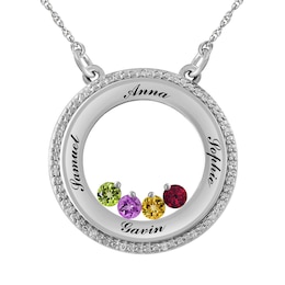 Birthstone Family & Mother's Circle Necklace (1-4 Stones and Lines)