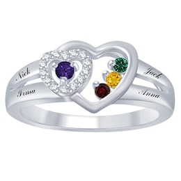 Birthstone Family & Mother's Double Heart Ring (2-4 Stones and Lines)