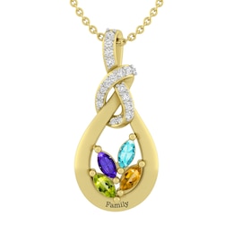 Marquise Birthstone Family & Mother's Necklace (2-4 Stones and 1 Line)