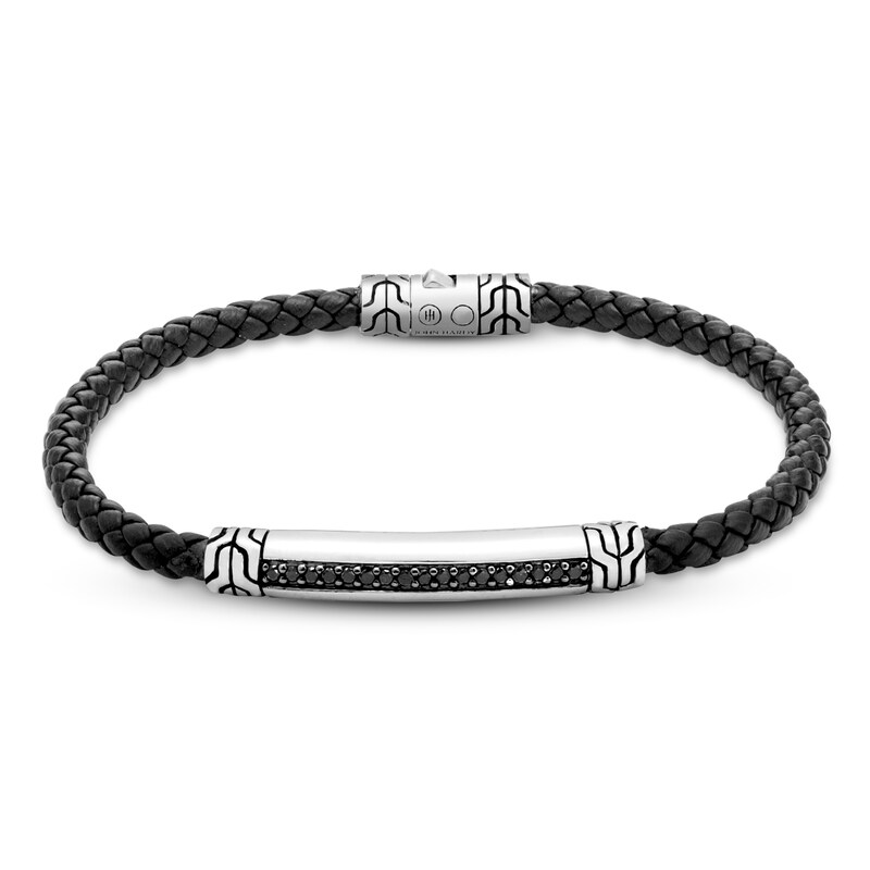 Alor Men's Grey Cable & Blue Leather Bracelet with Slim Steel Station (Size: Size 8.75)
