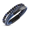 Thumbnail Image 1 of Natural Sodalite Bracelet Blue & Black Leather Stainless Steel 8.5"