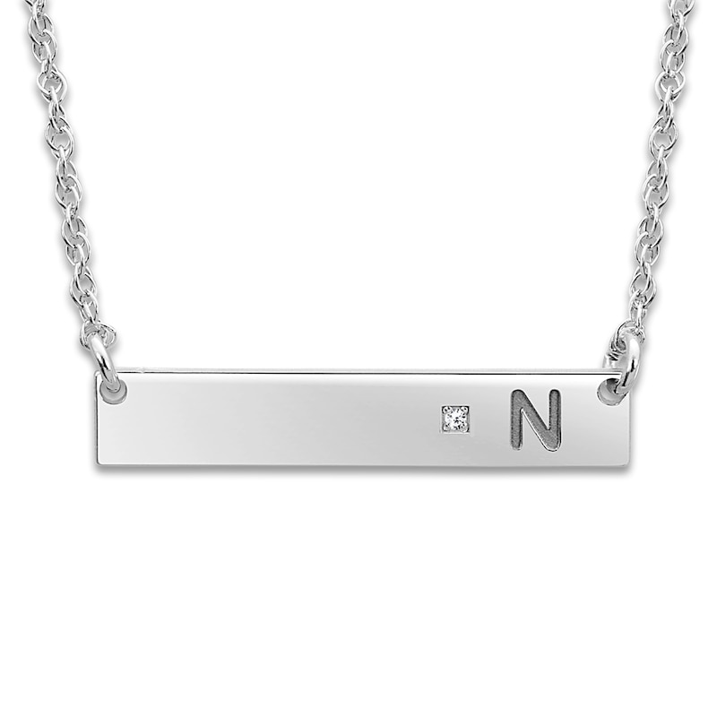 Bar Pendant Necklace Diamond Accent 14K White Gold 18"