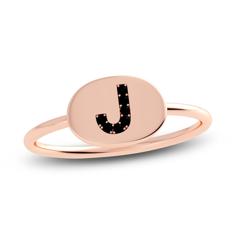 Juliette Maison Black Diamond Initial Oval Signet Ring 1/6 ct tw Round 10K Rose Gold