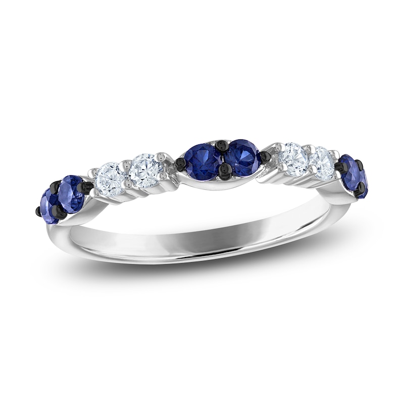 Main Image 1 of Vera Wang WISH Natural Blue Sapphire Band 1/6 ct tw Diamonds 10K White Gold