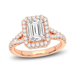 Lab-Created Diamond Engagement Ring 2-3/4 ct tw Emerald/Round 14K Rose Gold