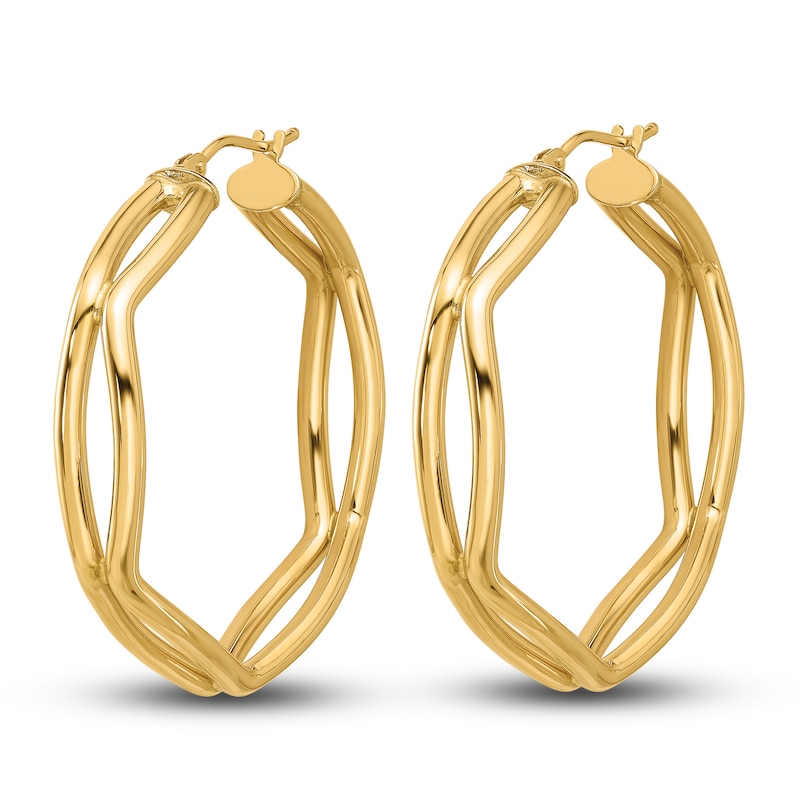 Main Image 2 of Geometric Hoop Earrings 14K Yellow Gold