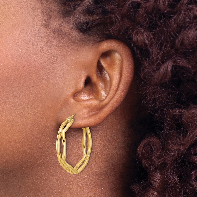 Main Image 3 of Geometric Hoop Earrings 14K Yellow Gold