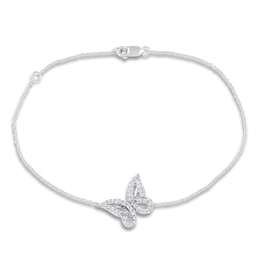 Diamond Butterfly Station Bracelet 1/8 ct tw Round 10K White Gold