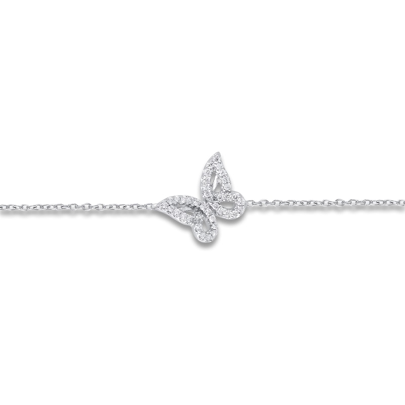 Main Image 2 of Diamond Butterfly Station Bracelet 1/8 ct tw Round 10K White Gold