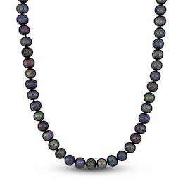 Men's Black Freshwater Cultured Pearl Necklace Sterling Silver 20&quot;