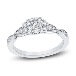 Diamond Halo Engagement Ring 1/3 ct tw Round 14K White Gold