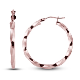 Diamond-Cut Twisted Hoop Earrings 14K Rose Gold 25.0mm