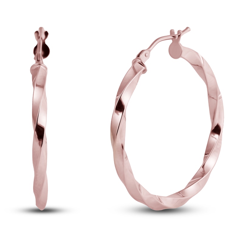 Diamond-Cut Twisted Hoop Earrings 14K Rose Gold 25.0mm