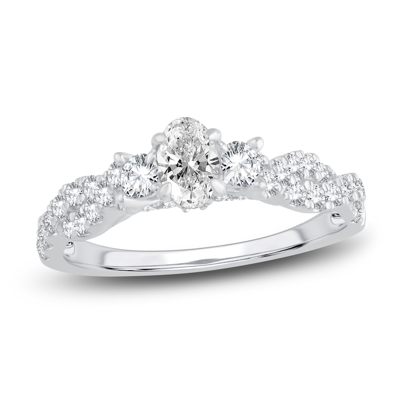 Main Image 1 of Diamond Twist Engagement Ring 1 ct tw Oval/Round 14K White Gold