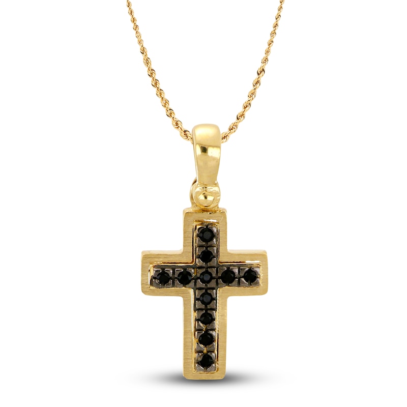 Main Image 1 of Children's Natural Black Spinel Cross Pendant Necklace 14K Yellow Gold 13&quot;