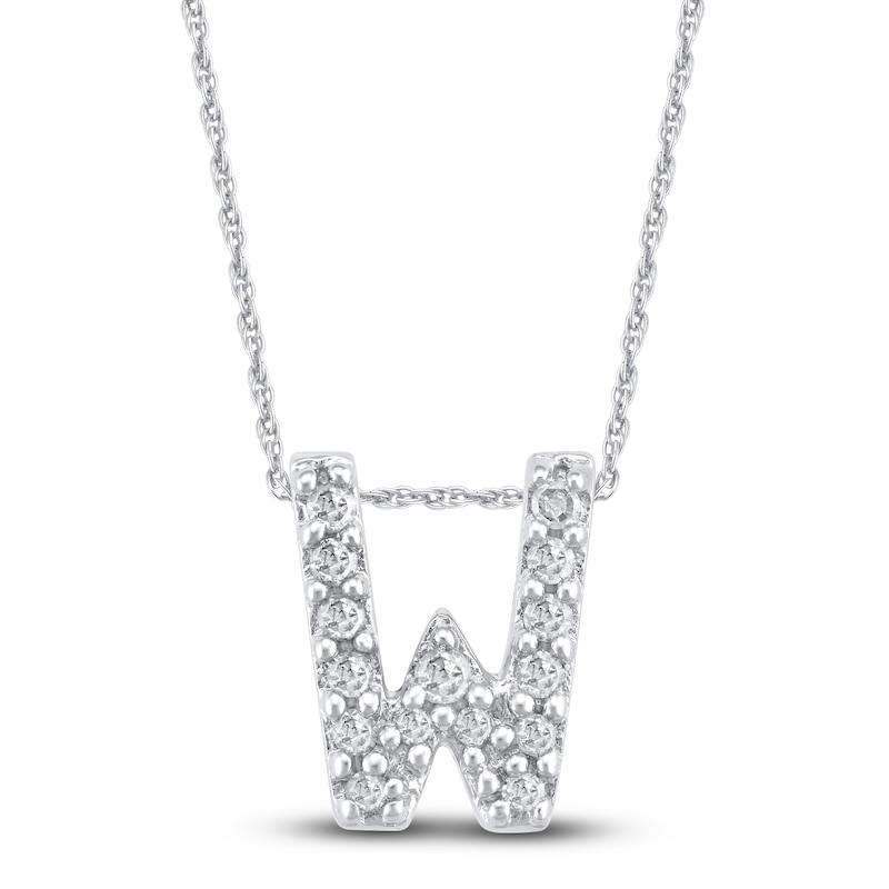 Main Image 1 of Diamond Letter W Necklace 1/20 ct tw Round 14K White Gold 18&quot;