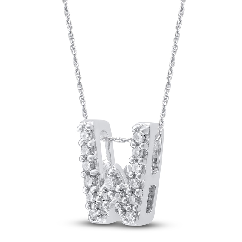 Main Image 2 of Diamond Letter W Necklace 1/20 ct tw Round 14K White Gold 18&quot;