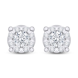 Diamond Cluster Stud Earrings 1/4 ct tw Round 14K White Gold