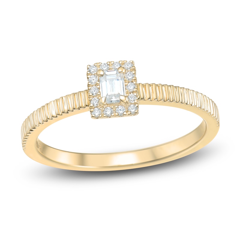 Main Image 1 of Emerald-Cut & Round Diamond Ring 1/5 ct tw 14K Yellow Gold