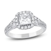 Thumbnail Image 0 of Princess & Round-Cut Diamond Halo Ring 1-1/5 ct tw 14K White Gold