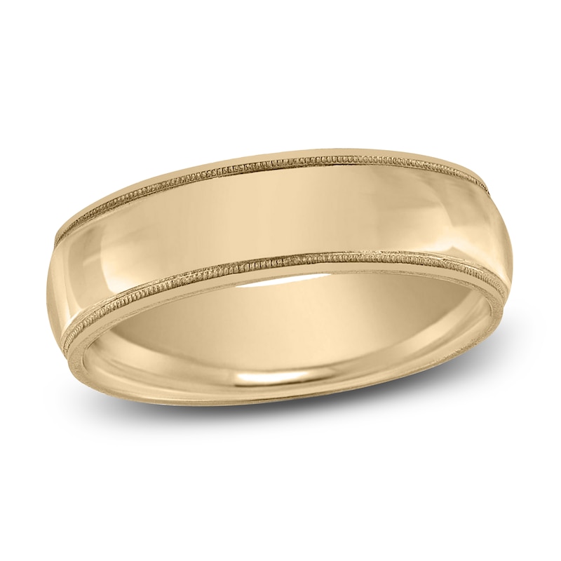 Main Image 1 of Milgrain Beveled Wedding Band 14K Yellow Gold 8mm